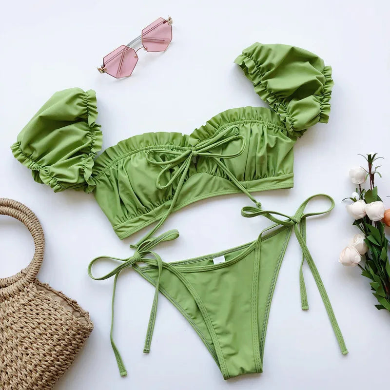 Maillot de bain deux pièces à volants pour femmes