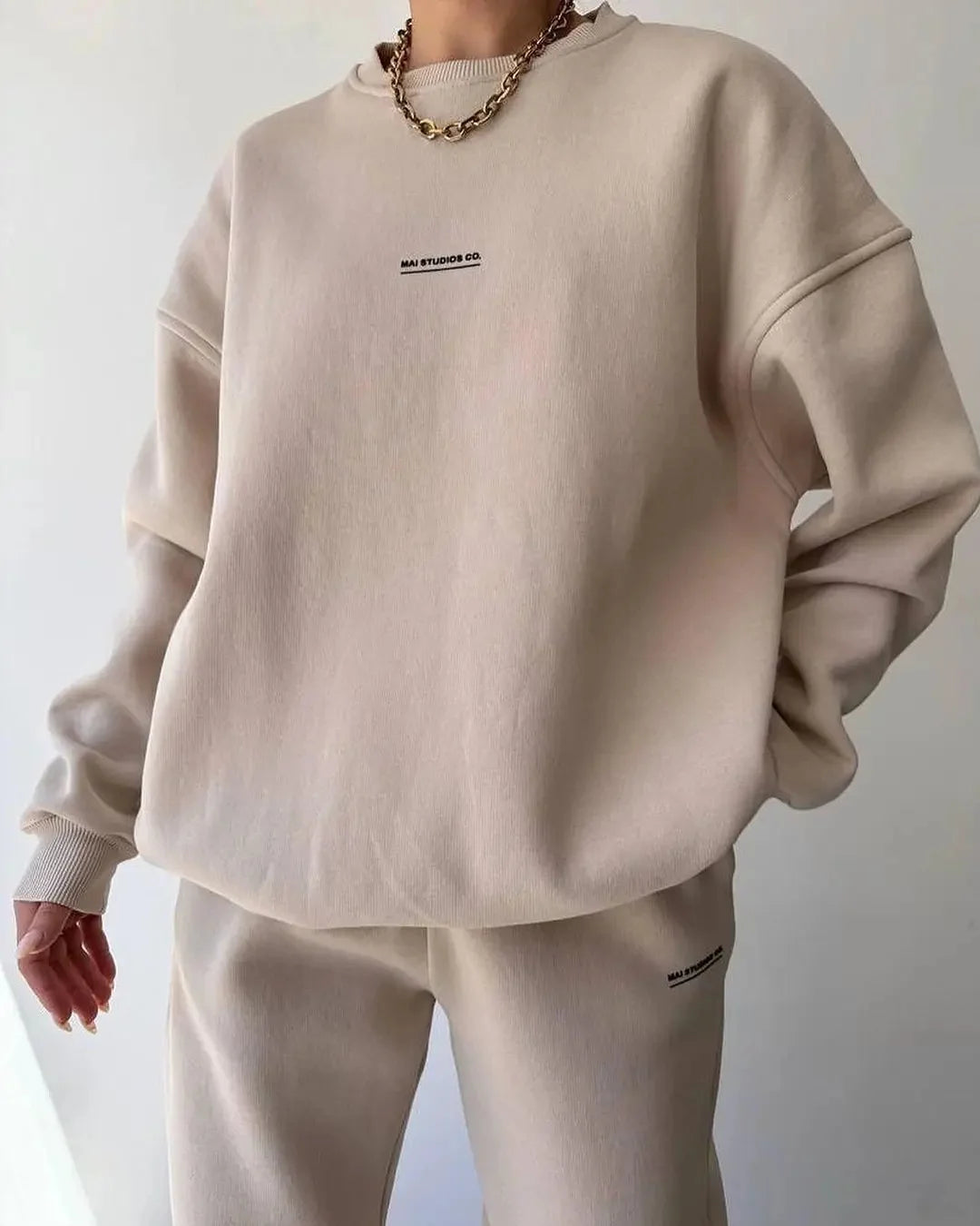 Ensemble deux pièces décontracté, sweat-shirt à manches longues et col rond, pantalon pour femmes