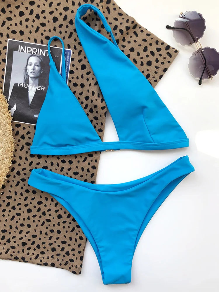 Ensemble maillot de bain deux pièces à une épaule pour femmes