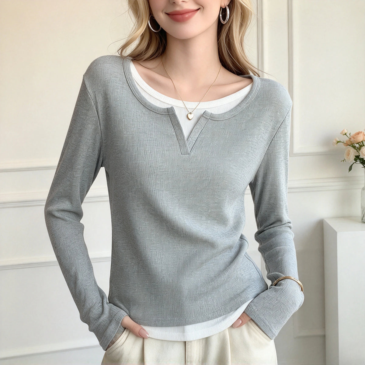T-shirt Basique Femme – Col Rond et Manches Longues
