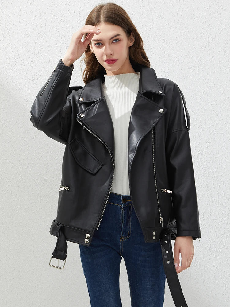 Veste en similicuir PU femme noir pour femmes