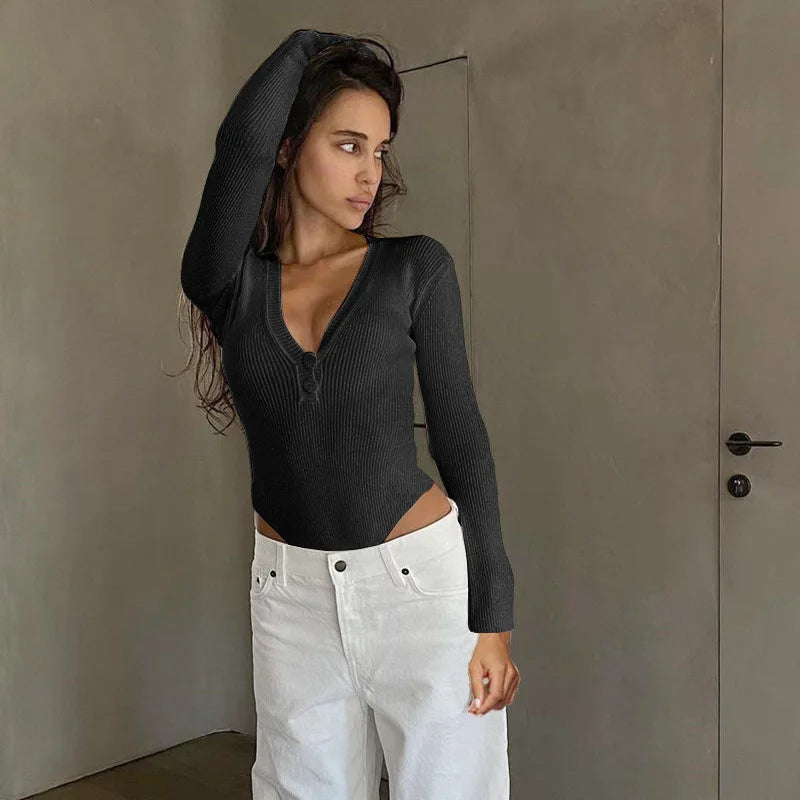 Body moulant à manches longues pour femmes