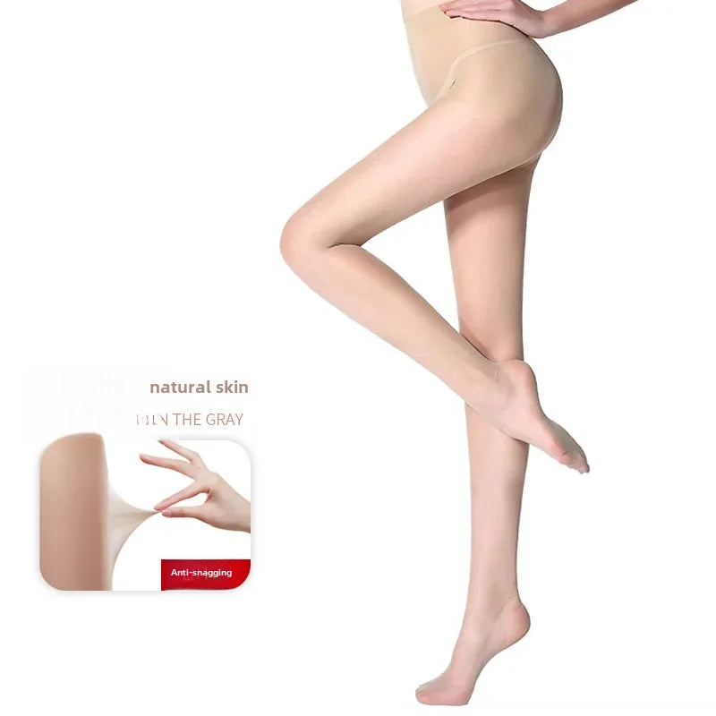 Bas à entrejambe brillante, en soie sans coutures pour femmes