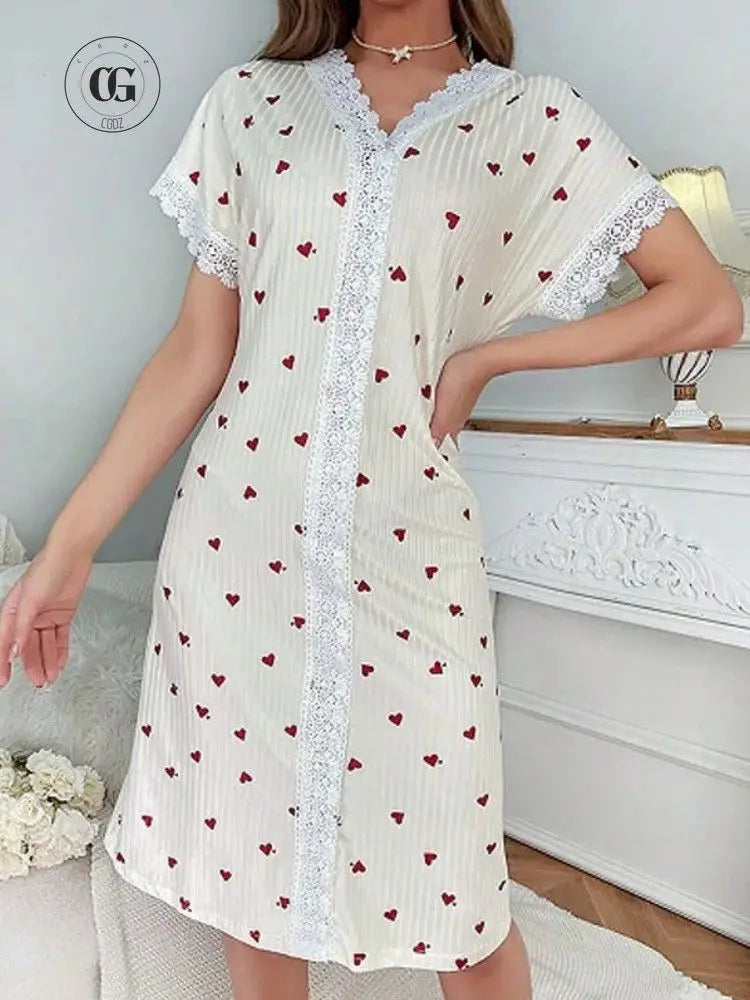 Chemise de Nuit Fluide Femme – Imprimée à Manches Courtes