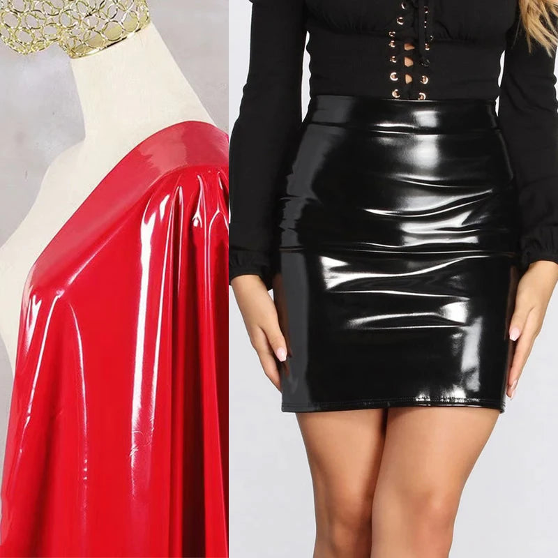 Mini-Jupe Crayon Taille Haute en Similicuir Brillant