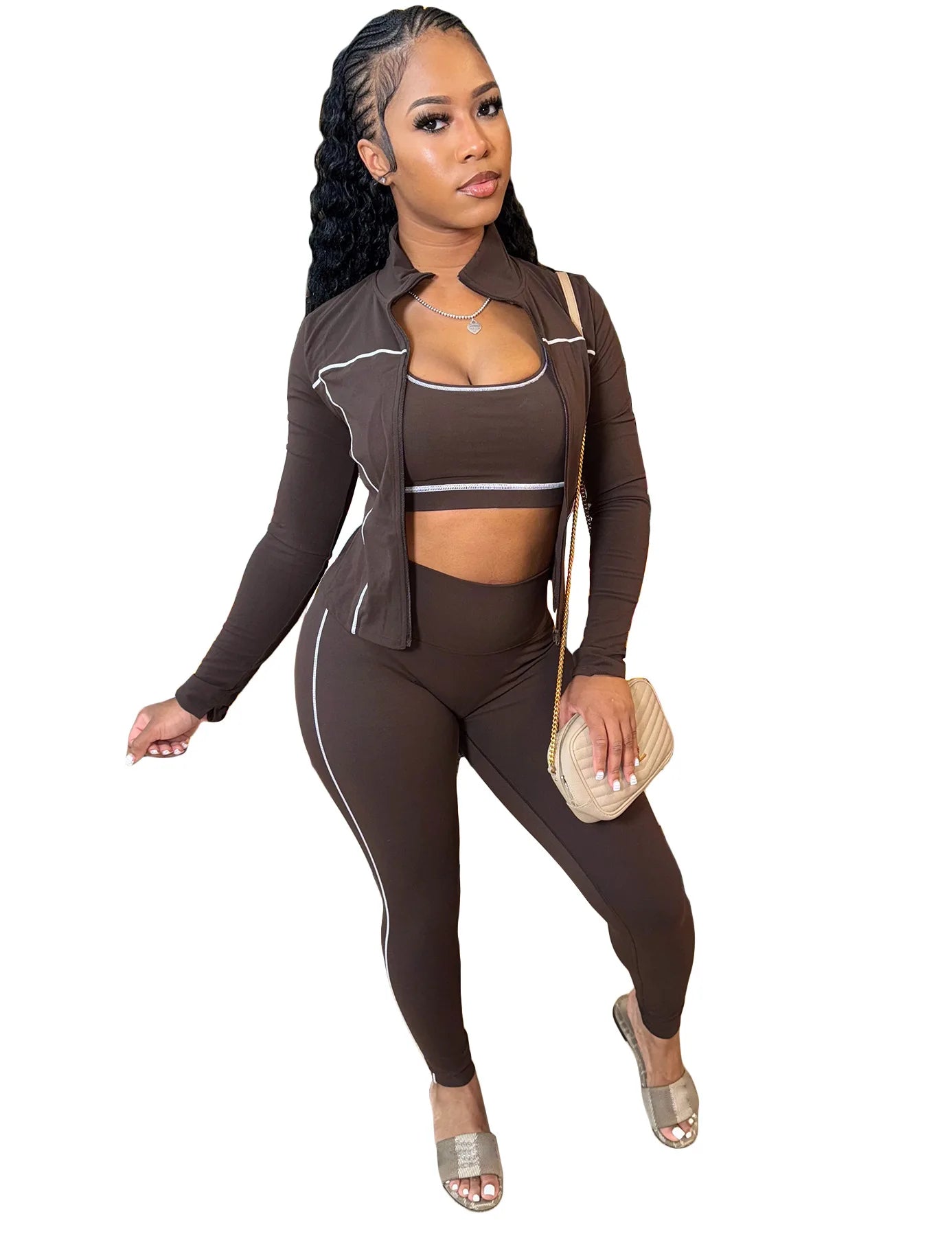 Ensemble 3 pièces  veste à manches longues + gilet + pantalon Long pour femmes