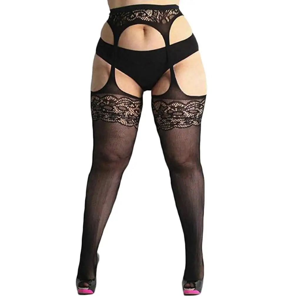 Bas surdimensionné noir grande taille en dentelle pour femmes