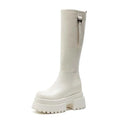Bottes hautes en cuir véritable à plate-forme pour femmes
