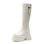 Bottes hautes en cuir véritable à plate-forme pour femmes