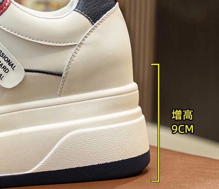 basket à semelle compensées en cuir véritable pour femmes