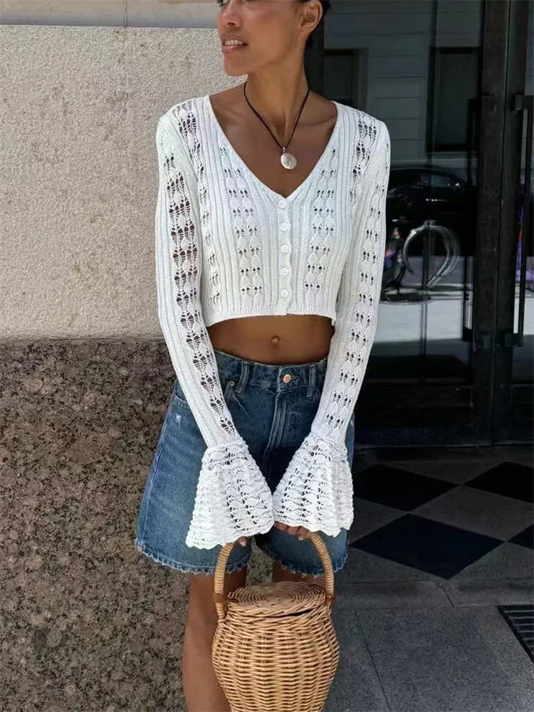 Pull cardigan tricots évider pour femmes