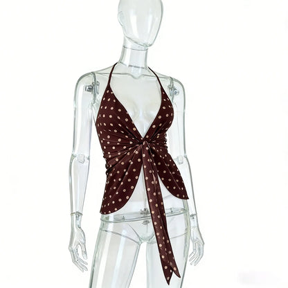 Débardeur Résille Femme – Pois, Col V et Dos Nu