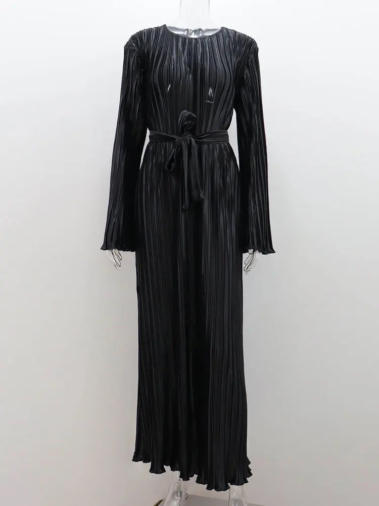 Robe Longue Femme – Volants, Laçage et Manches Évasées