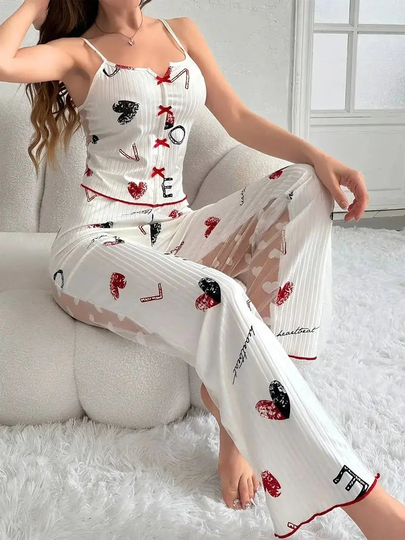 Pyjama Femme à Cerises – Caraco Transparent et Pantalon
