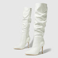 Bottes hautes en cuir verni plissé pour femmes