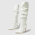 Bottes hautes en cuir verni plissé pour femmes