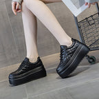Baskets compensées en cuir véritable pour femmes