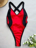 Maillot de bain une pièce à col en V croisé et dos nu pour femmes