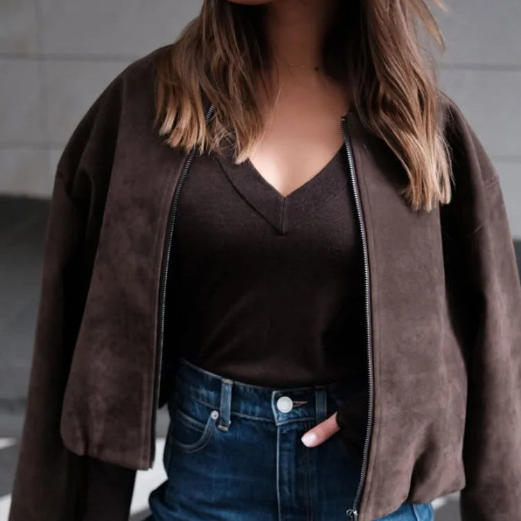 Veste à fermeture éclair et manches longues pour femmes