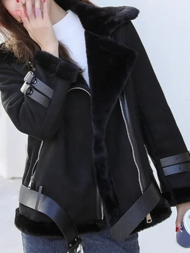 Veste courte femme effet peau de mouton vintage en simili cuir