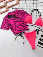 Maillot de bain trois pièces à manches courtes et imprimé zèbre pour femmes
