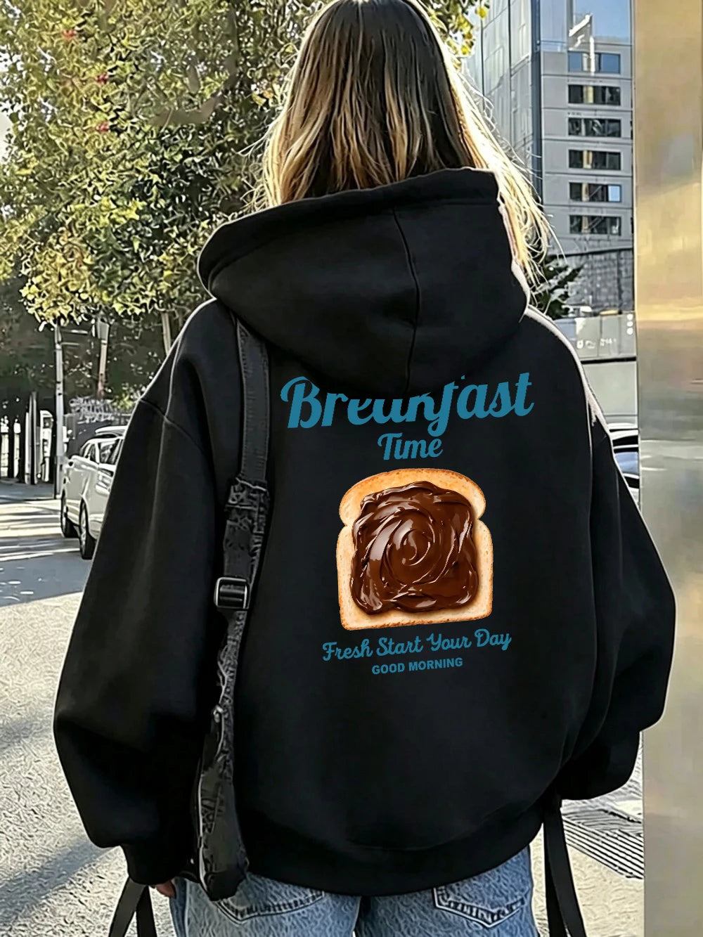 Sweat-shirt à capuche imprimé « Chocolate Toast Breakfast » pour femmes