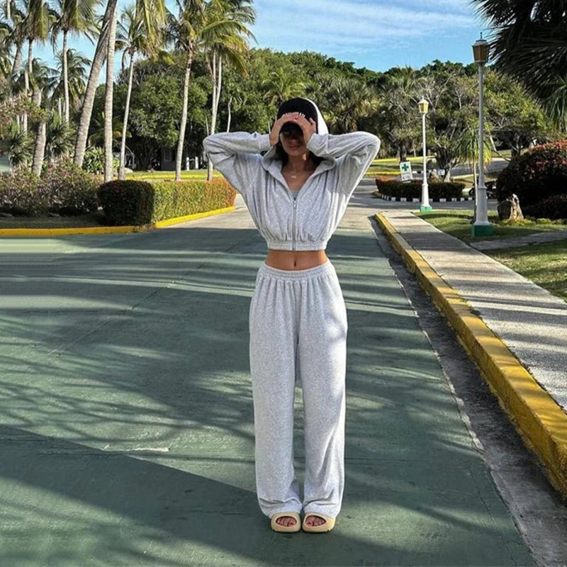 Ensemble 2 Pièces Femme – Cardigan à Capuche et Pantalon