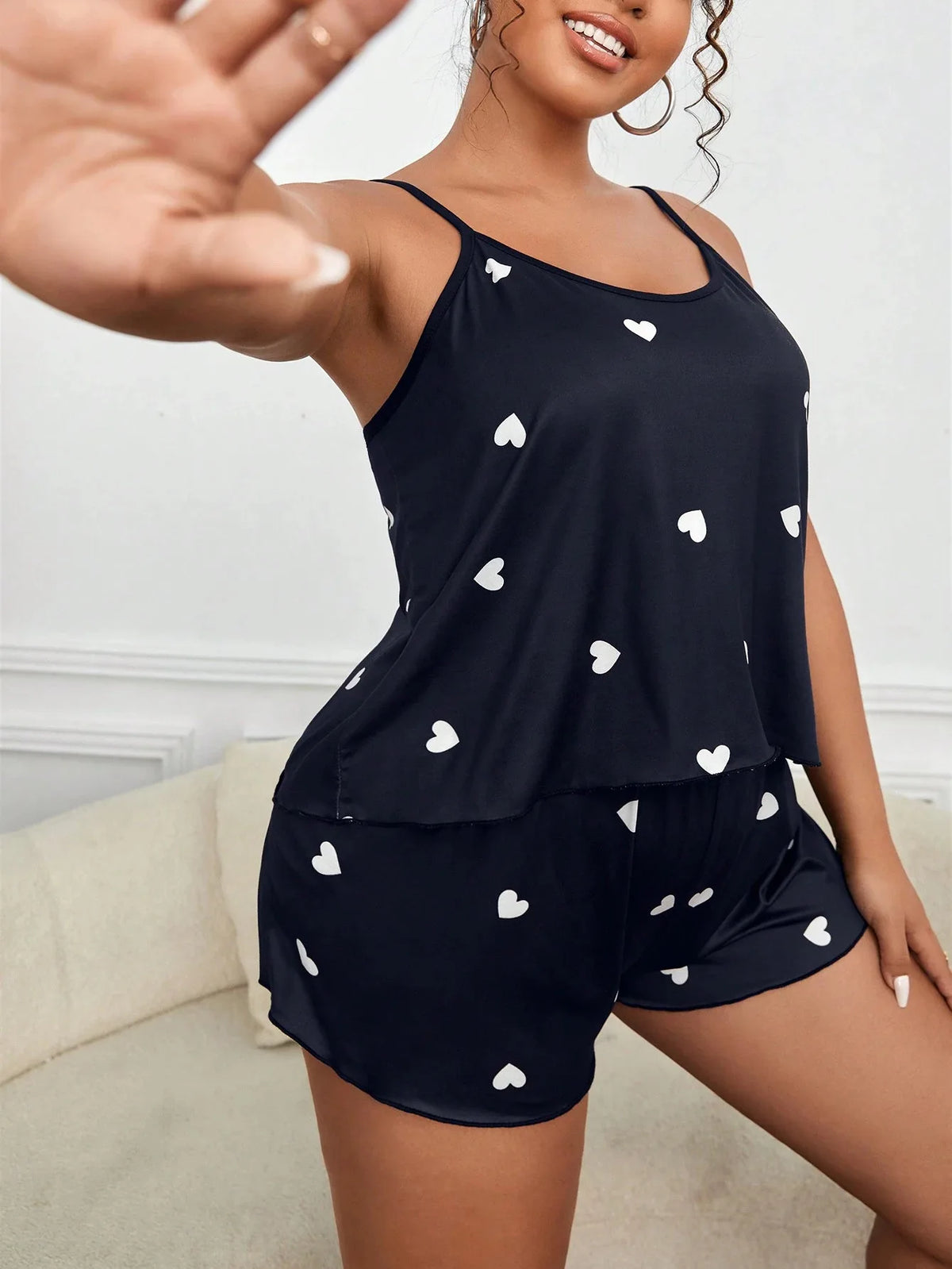 Pyjama Ample 2 Pièces Femme – Haut Court et Short Imprimé