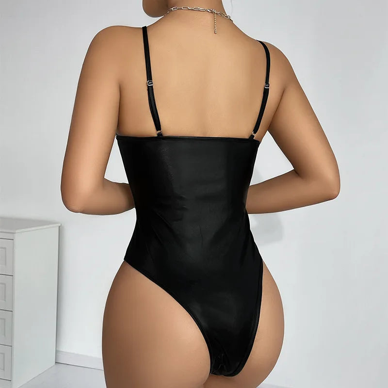 Body moulant en PU sans manches pour femmes