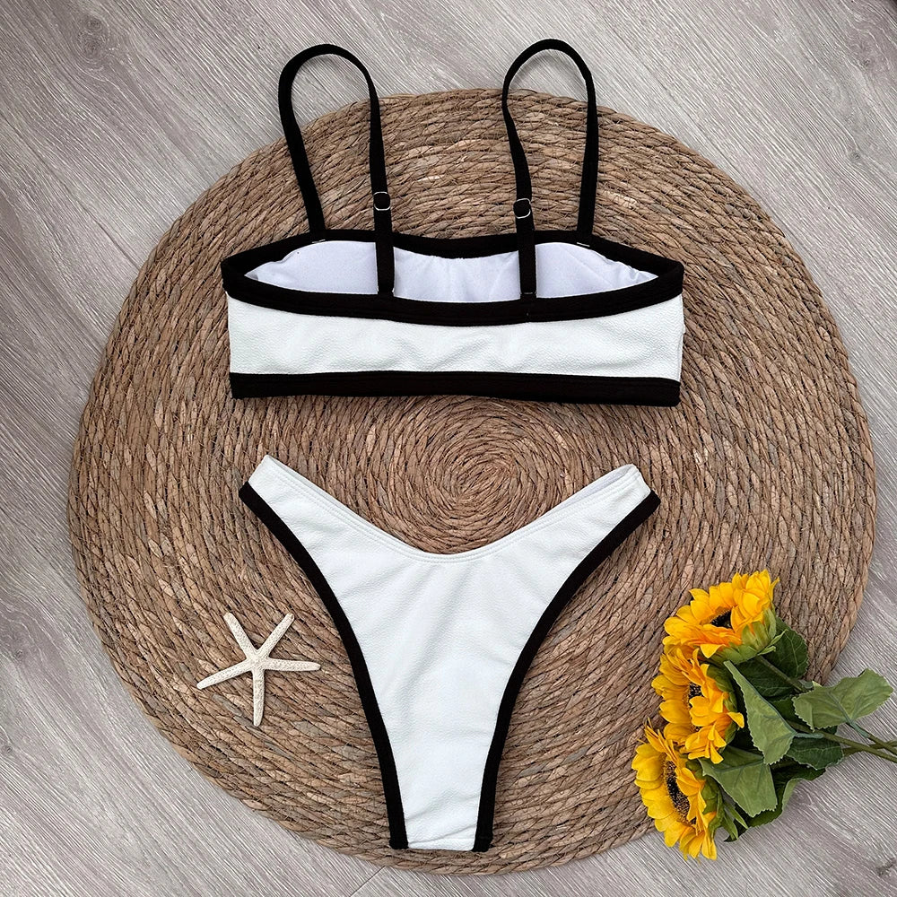 Maillot de bain deux pièces noir et blanc pour femmes