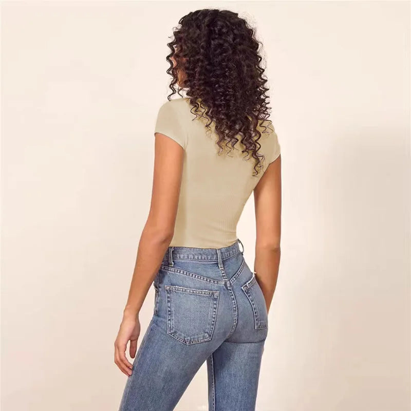 Body à manches courtes et col rond pour femmes