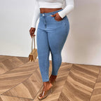 Jean skinny taille moyenne délavé rétro grande taille pour femme