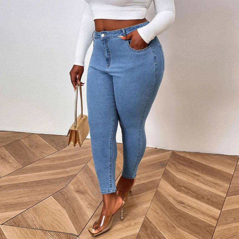 Jean skinny taille moyenne délavé rétro grande taille pour femme