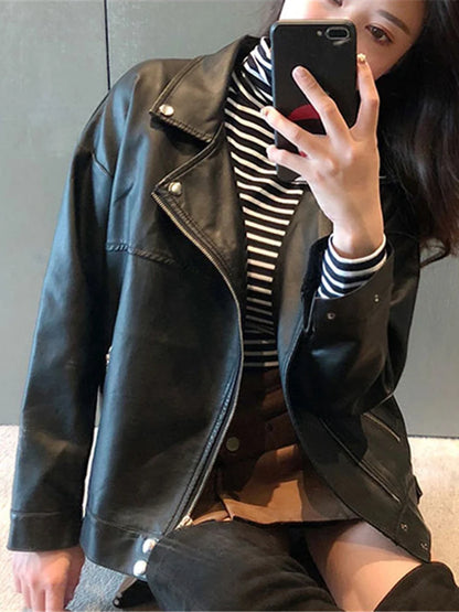 Veste motard femme noire en simili cuir