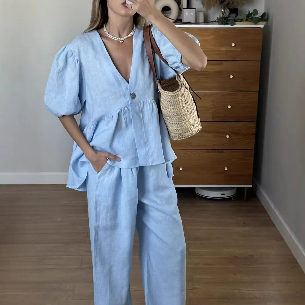 Ensembles deux pièces T-Shirt court haut + pantalons longs pour  femmes