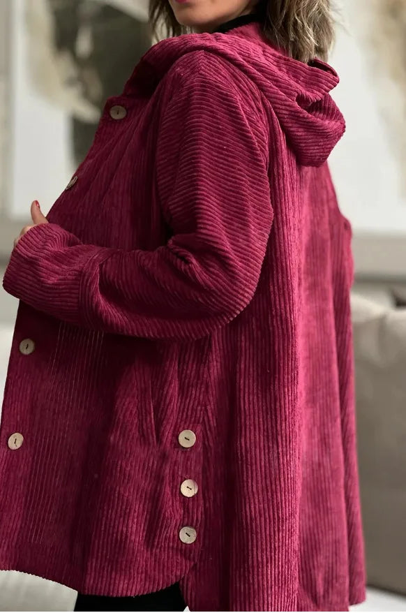 Veste décontractée à capuche en velours côtelé pour femmes