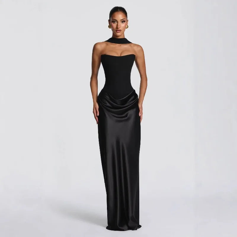 Robe Longue Bustier Plissée Femme – Style Élégant