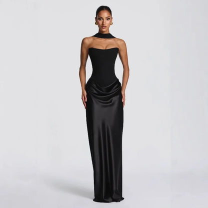 Robe Longue Bustier Plissée Femme – Style Élégant