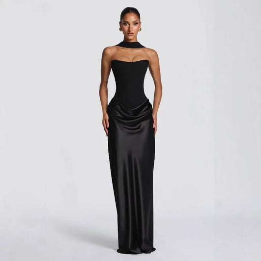 Robe Longue Bustier Plissée Femme – Style Élégant