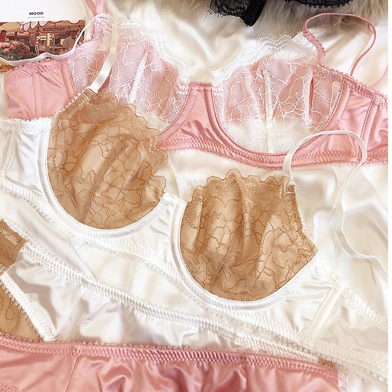 Ensemble de soutien-gorge et culotte en dentelle ultra fine pour femmes