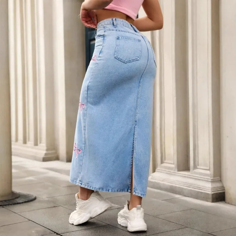 Jupe en Jean Femme – Nœud et Perles