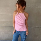 Débardeur rose sexy dos nu à lacets pour femmes