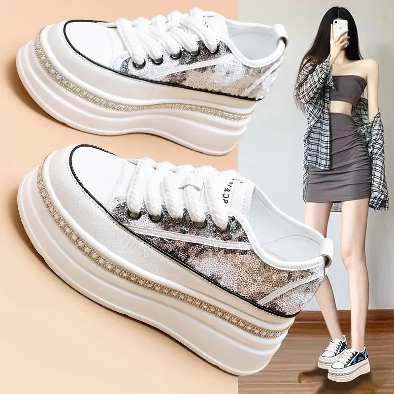 chaussures décontractées blanches à semelle épaisse pour femmes