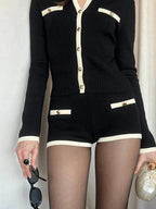 Ensemble deux pièces  tricoté pull à manches longues et short pour femmes