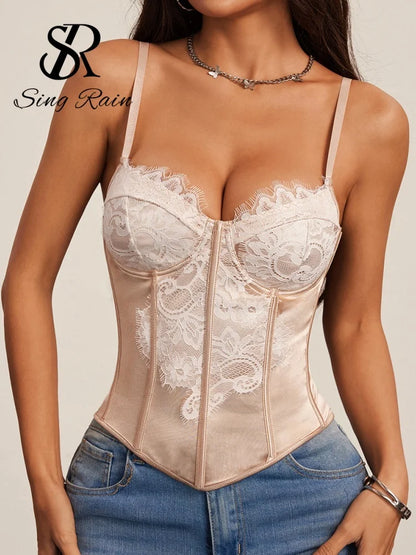 Crop Top Femme – Satin et Dentelle