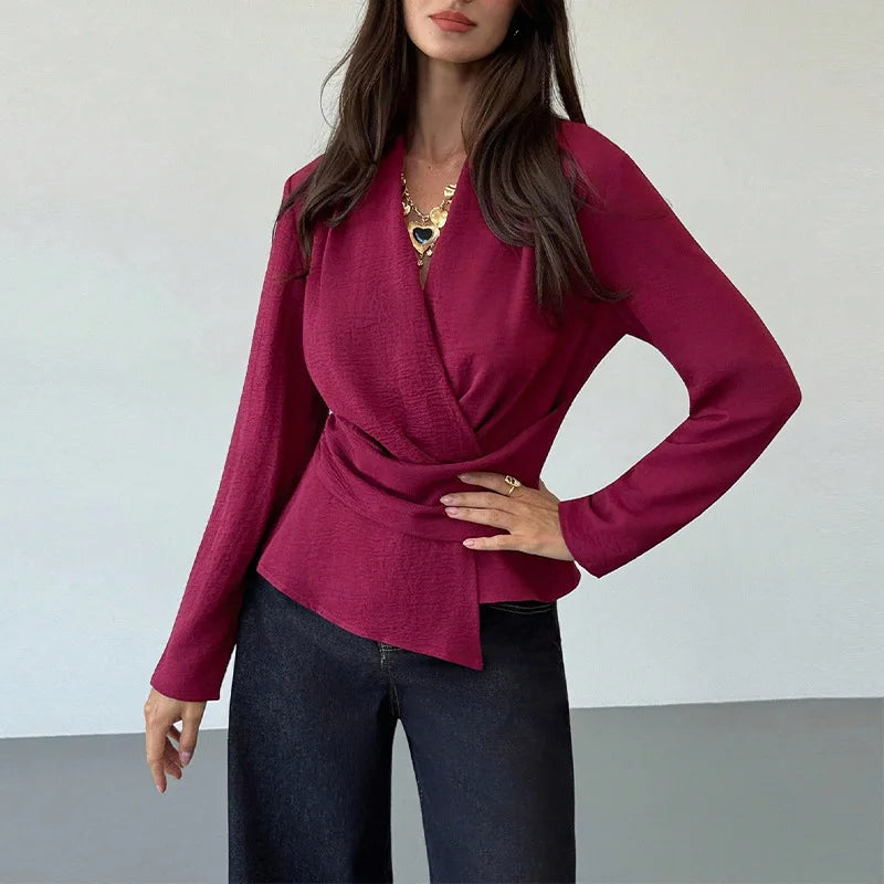 Chemise en soie glacée à manches longues pour femmes