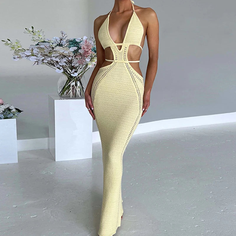 Robe de plage longue évider dos nu pour femmes