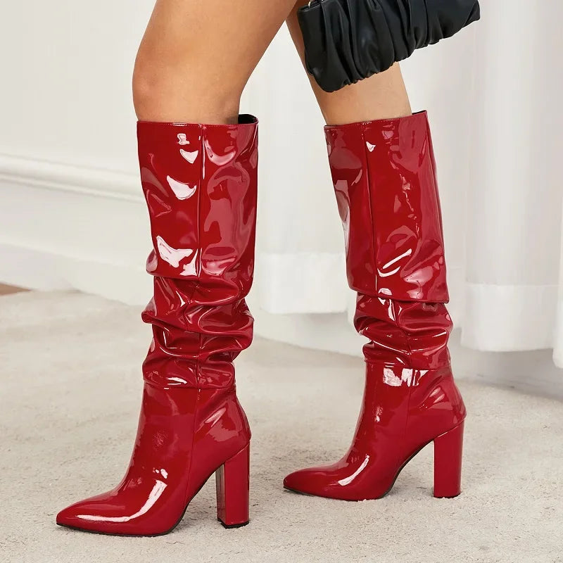 Bottes hautes en cuir verni pour femmes