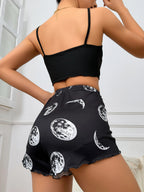 Pyjama d'été à bretelles spaghetti imprimé lune pour femmes
