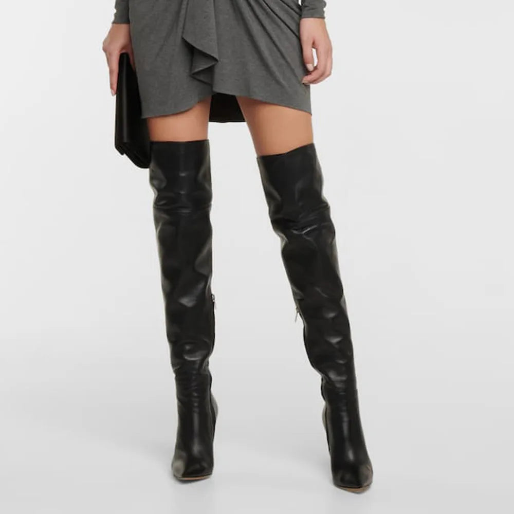 Botte noires en cuir pour femmes